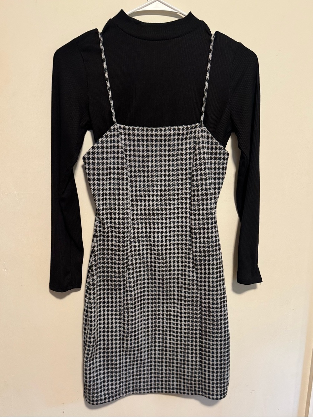 Black & White Houndstooth Mini Slip Dress